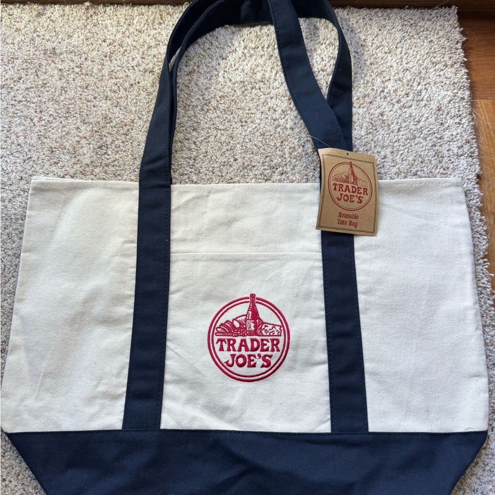 Trader Joe's Navy and Cream Tote Bag